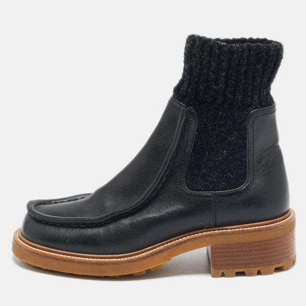 Chloé Black Fabric and Leather Ankle Length Chelsea Boots Size 36
