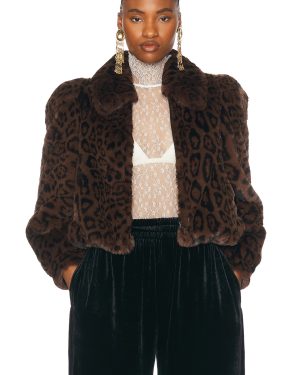 Chloe Cropped Bomber Jacket in Off Brown - Brown. Size 34 (also in ).