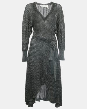 Chloe Dark Green Lurex Knit High-Low Midi Dress S
