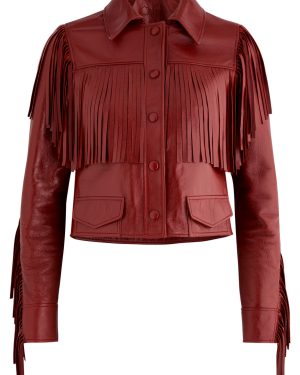 Chloe Fringed Glossed Leather Jacket - Red - 40 (UK12 / M)