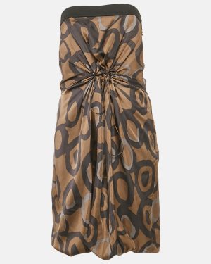 Chloe Green Printed Silk Knit Detail Strapless Short Dress M