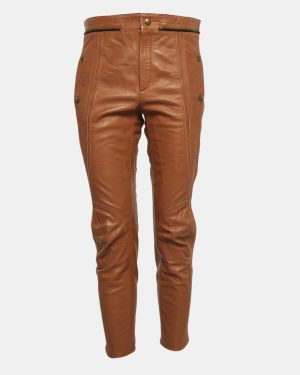 Chloe Havana Brown Leather Straight Leg Trousers M