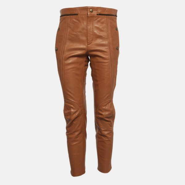 Chloe Havana Brown Leather Straight Leg Trousers M