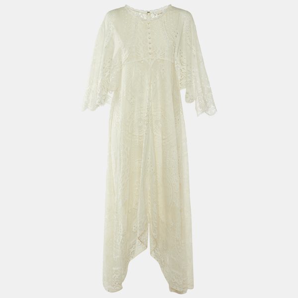 Chloe Iconic White Lace Asymmetric Long Dress S
