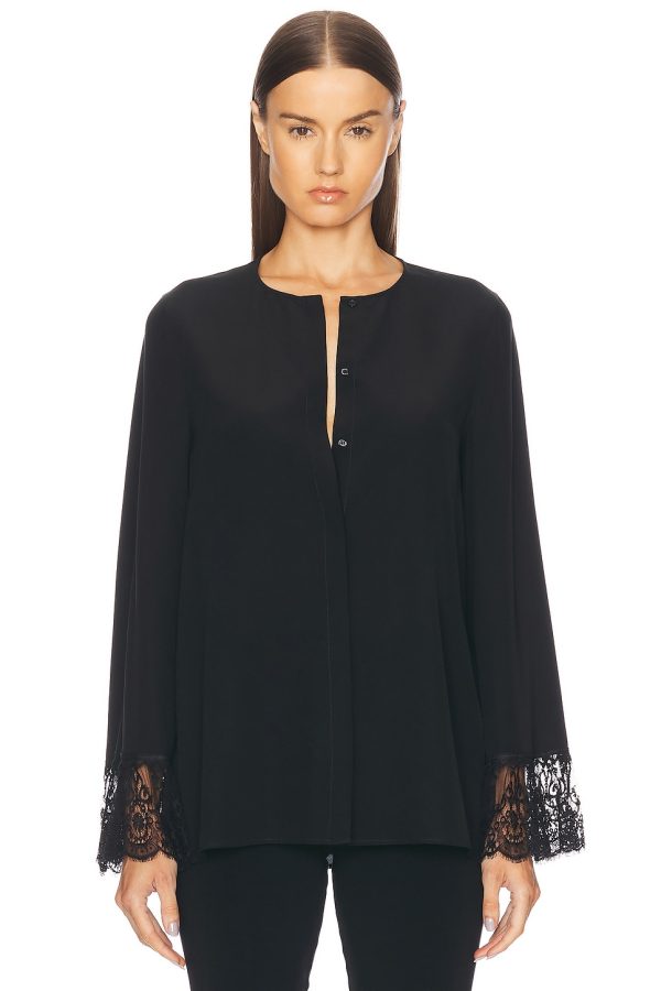 Chloe Lace Cuff Blouse in Black - Black. Size 34 (also in 36, 40).