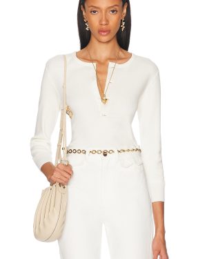 Chloe Long Sleeve Polo Top in Iconic Milk - Cream. Size L (also in M, S).