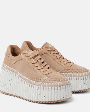 Chloe Nama 80 suede and leather wedge sneakers