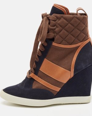 Chloe Tricolor Leather and Suede Wedge Sneaker Boots Size 39.5