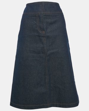 Chloe Vintage Navy Blue Applique Denim Pencil Skirt S