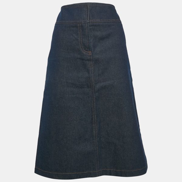 Chloe Vintage Navy Blue Applique Denim Pencil Skirt S