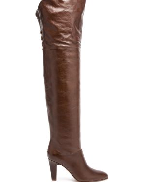 Chloe - Women's Brown Eve 90 Glossed-leather Over-the-knee Lace-up Boots - Size 37 (IT37 / UK4)