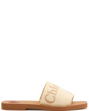 Chloe Woody Logo Canvas Sliders - Beige - 36 (IT36 / UK3)
