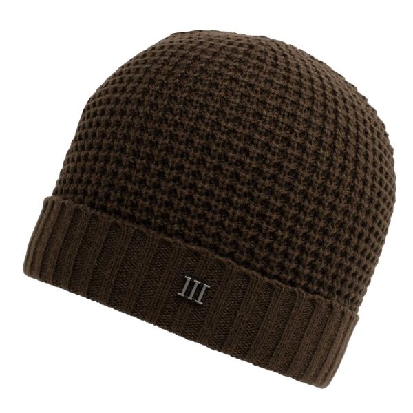 Chocolate Brown Rib Patterned Knitted Beanie Hat with Metal Tresanti Logo