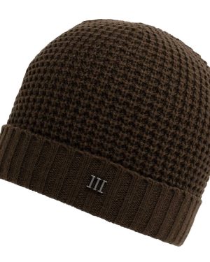 Chocolate Brown Rib Patterned Knitted Beanie Hat with Metal Tresanti Logo