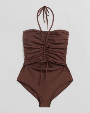 Chocolate Cut Out Ruched Swimsuit