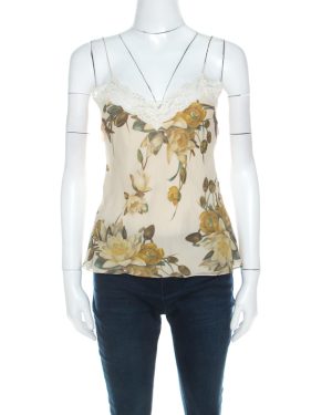 Christian Dior Beige Floral Silk Lace Trim Camisole Top M