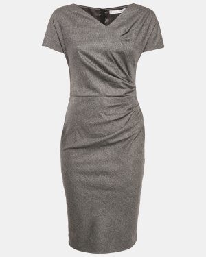 Christian Dior Grey Wool Pleated Sheath Dress S