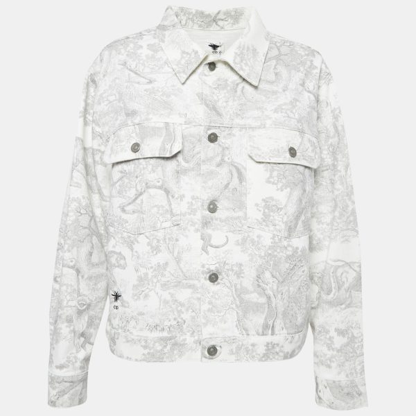 Christian Dior White Toile de Jouy Dioriviera Printed Denim Jacket M