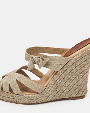 Christian Louboutin Beige Fabric Delfin Espadrille Wedge Sandals Size 39