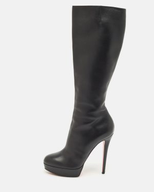 Christian Louboutin Black Leather Bianca Platform Knee Length Boots Size 39