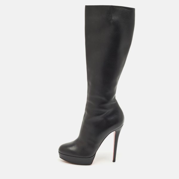 Christian Louboutin Black Leather Bianca Platform Knee Length Boots Size 39