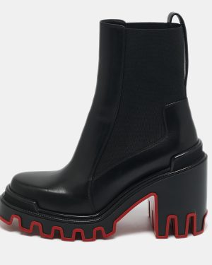 Christian Louboutin Black Leather Marchacroche 70 Ankle Boots Size 39