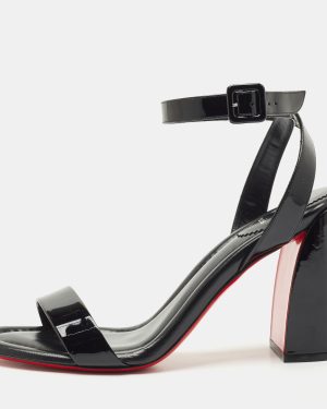 Christian Louboutin Black Patent Leather Miss Sabina Ankle Strap Sandals Size 42