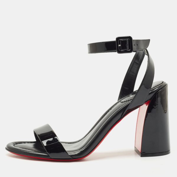 Christian Louboutin Black Patent Leather Miss Sabina Ankle Strap Sandals Size 42