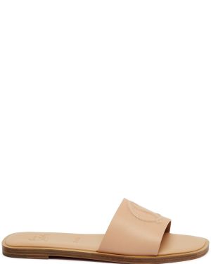 Christian Louboutin CL Embossed Leather Sliders - Beige - 38 (IT38 / UK5)