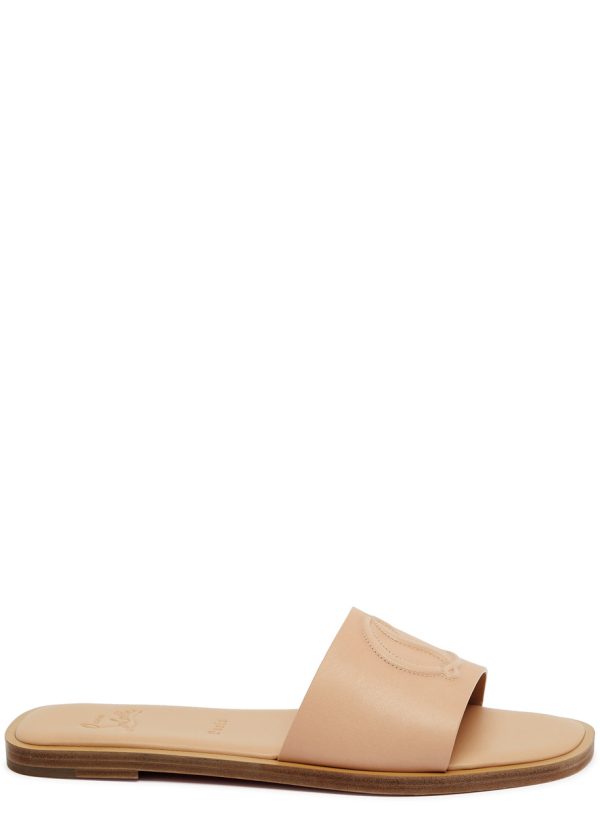 Christian Louboutin CL Embossed Leather Sliders - Beige - 38 (IT38 / UK5)