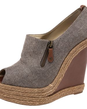 Christian Louboutin Grey Wool Deroba Espadrilles Wedge Sandals Size 40