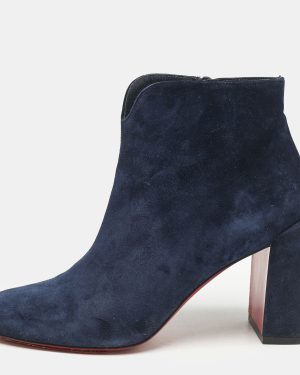 Christian Louboutin Navy Blue Suede Castarika Ankle Length Boots Size 38