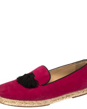 Christian Louboutin Pink Suede Cheetah Tassel Espadrilles Size 39