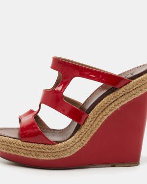 Christian Louboutin Red Patent Bilbao 120 Wedge Espadrilles Sandals Size 40