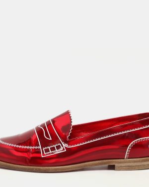 Christian Louboutin Red Patent Leather Mocalaureat Loafers Size 36.5