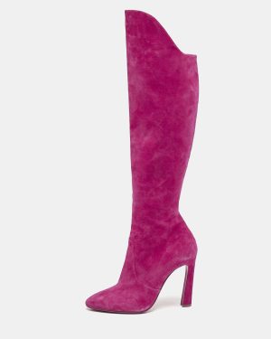Christian Louboutin Rose Pink Suede Zip Up Knee Length Boots Size 39