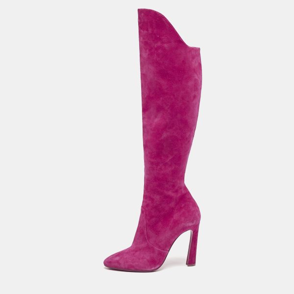 Christian Louboutin Rose Pink Suede Zip Up Knee Length Boots Size 39