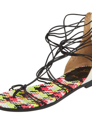 Christian Louboutin White/Black Patent Leather Blanca Gladiator Flat Sandals Size 37