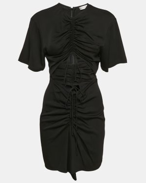 Christopher Esber Black Stretch Crepe Cut-Out Ruche Tie Up Mini Dress S