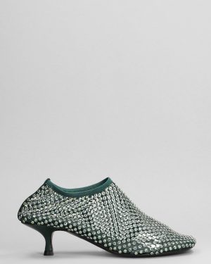 Christopher Esber Minette Crystal Low Heels Ankle Boots In Green Nylon