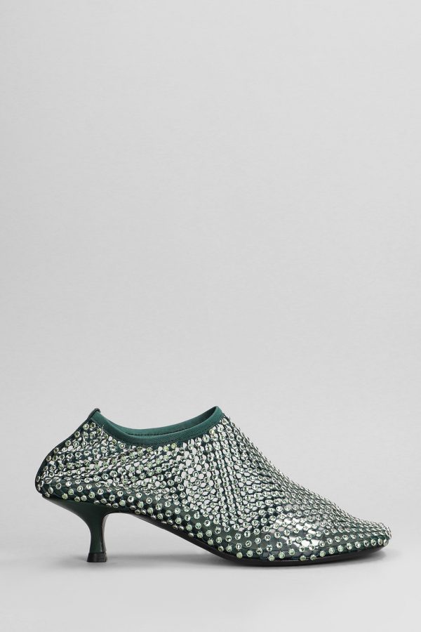 Christopher Esber Minette Crystal Low Heels Ankle Boots In Green Nylon