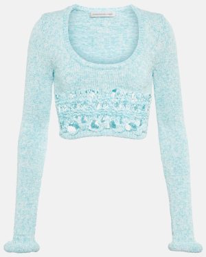 Christopher Esber Open-knit cotton-blend crop top