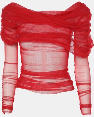 Christopher Esber Red Sheer Silk Blouse Top S