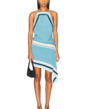 Christopher Esber Straccio Knitted Extension Drape Mini Dress in Cielo Blue & Multi - Blue. Size L (also in M, S, XS).