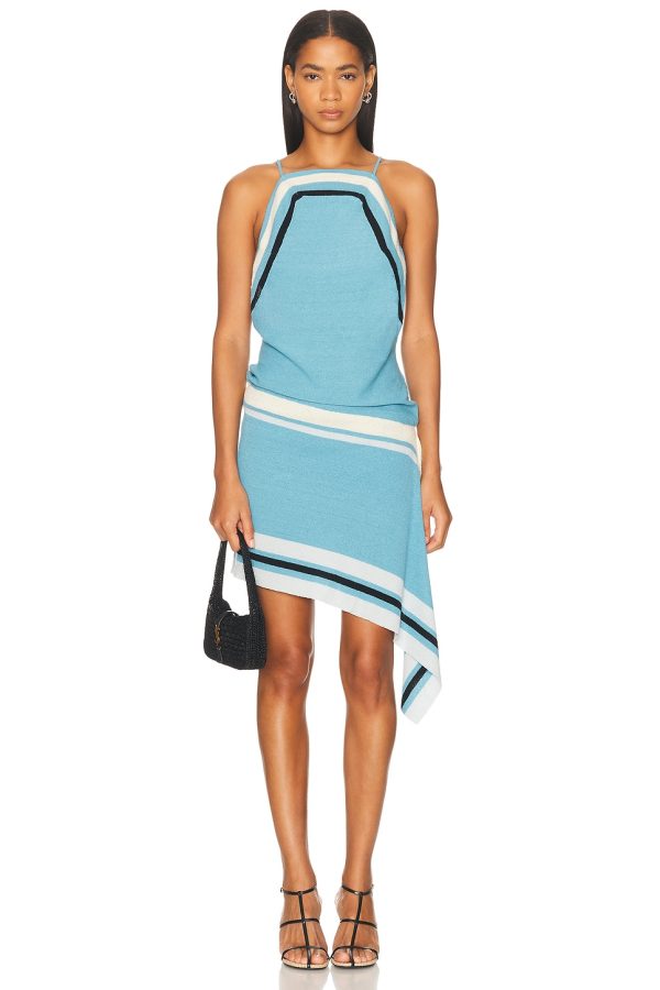 Christopher Esber Straccio Knitted Extension Drape Mini Dress in Cielo Blue & Multi - Blue. Size L (also in M, S, XS).