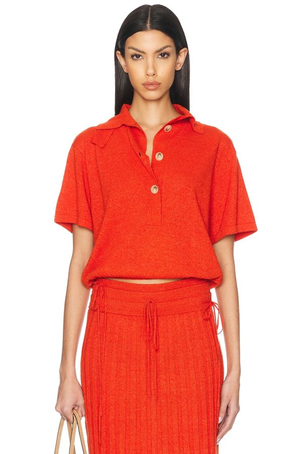 Christopher Esber Straccio Knitted Polo Top in Red - Red. Size XS (also in ).