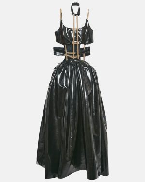 Christopher Kane Black Faux Leather Cut-Out Strap Detail Maxi Dress S