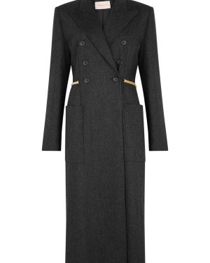 Christopher Kane Dark Grey Double-breasted Wool-blend Coat - 14
