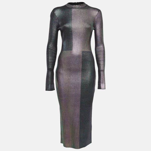 Christopher Kane Multicolor Foil Print Rib Knit Bodycon Dress M