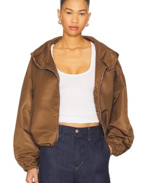 Citizens of Humanity Cropped Windbreaker in Brown. Size M, XL, XS.
